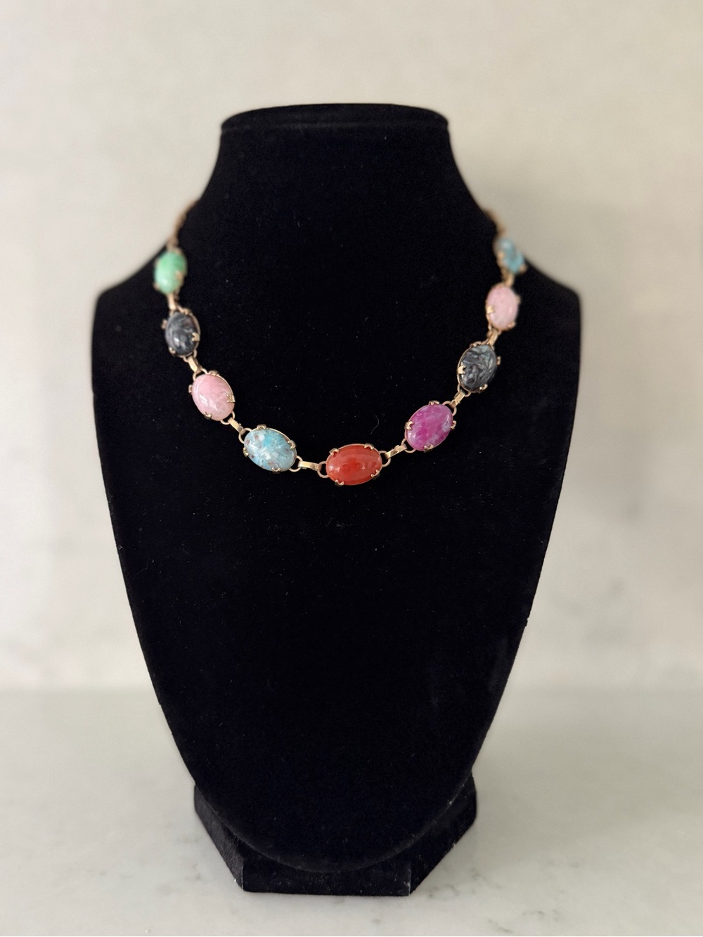 Vintage Multicolor Cabochon Necklace - Elegant Women’s Jewelry